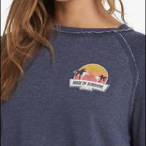 NWT Roxy Sweatshirt “Made Of Sunshine ” Blue Cropped Pullover Large - Picture 3 of 3